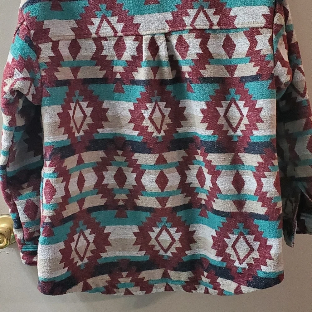 Heyson Aztec Patterned Jacket - Burgundy and Teal. Sz M/L